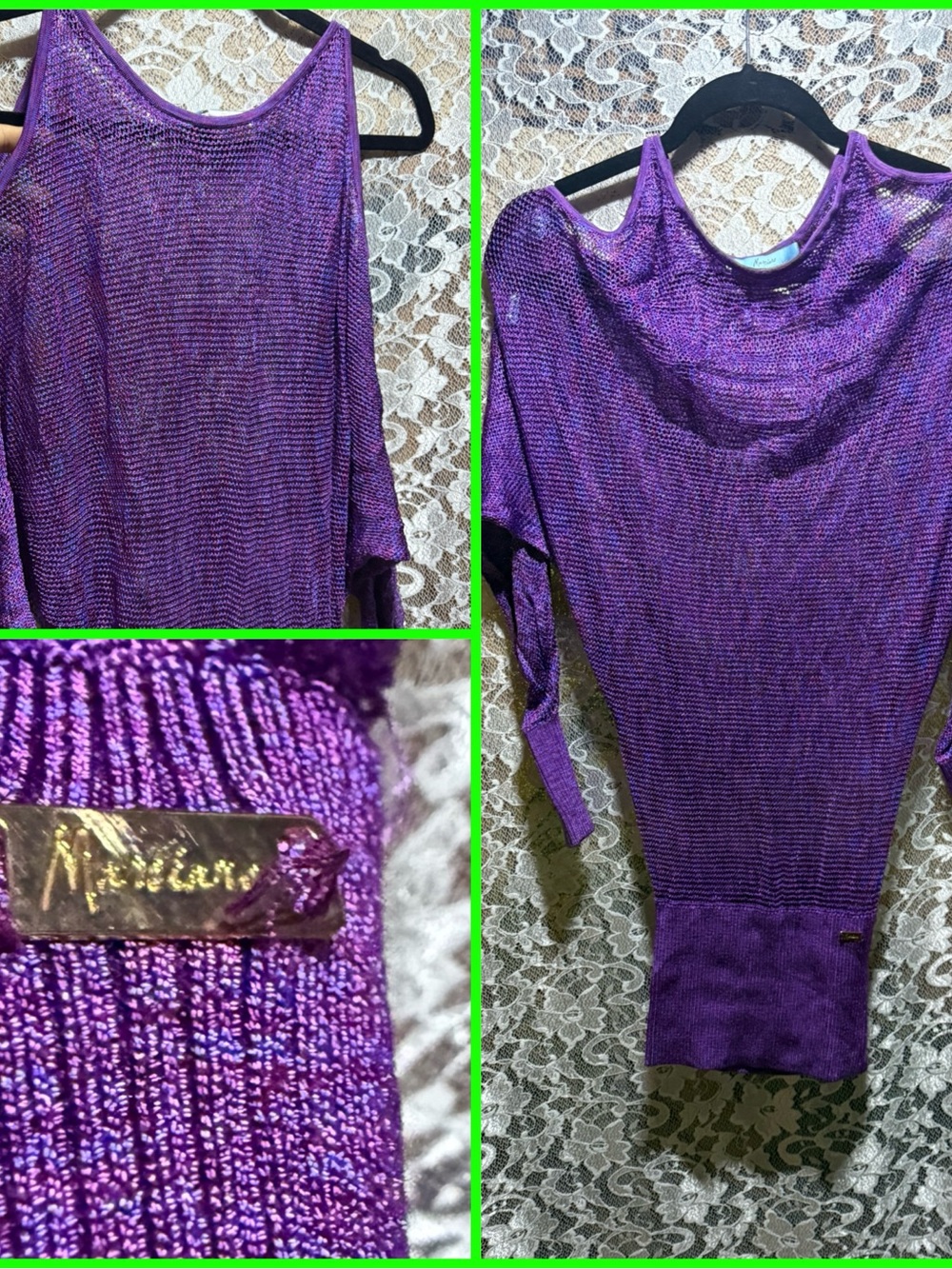 Marciano Purple Metallic Open-Shoulder Knit Top vintage XS never worn